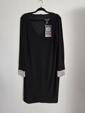 Frank Lyman New With Tags Design Long Sleeve V-Neck Dress with Rhinestone Cuffs